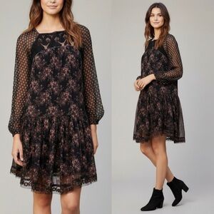 Free People Elsie Lace Chiffon Dress in Midnight Garden - XS Small
